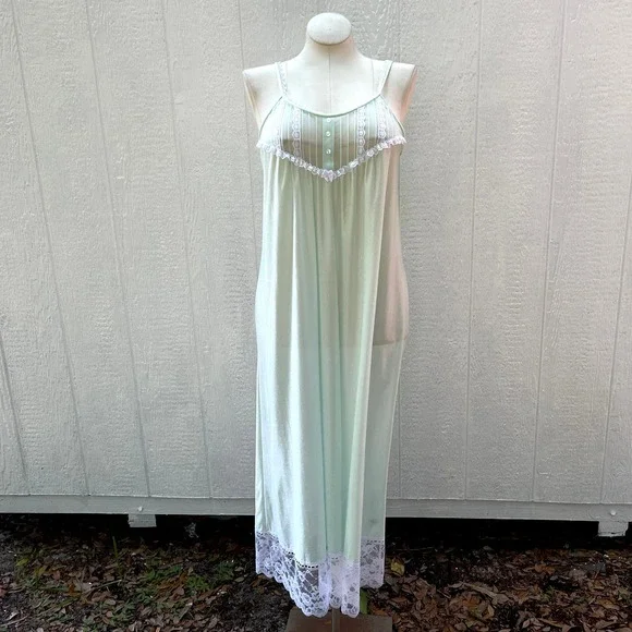 Vintage | Intimates & Sleepwear | Vintage 7s Sea Foam Green Nightgown Maxi  Sleeveless Wide Trim Gilead Size S | Poshmark